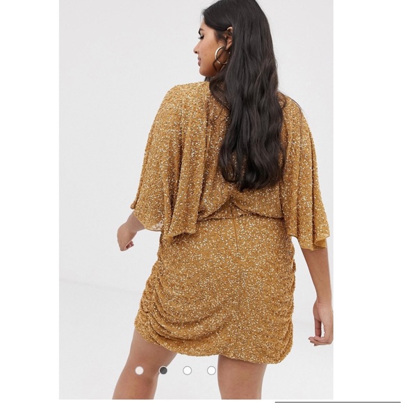 NWT ASOS Design Curve Gold All Over Sequin Mini Dress with Horn Buckle Sz 16 - Picture 2 of 15
